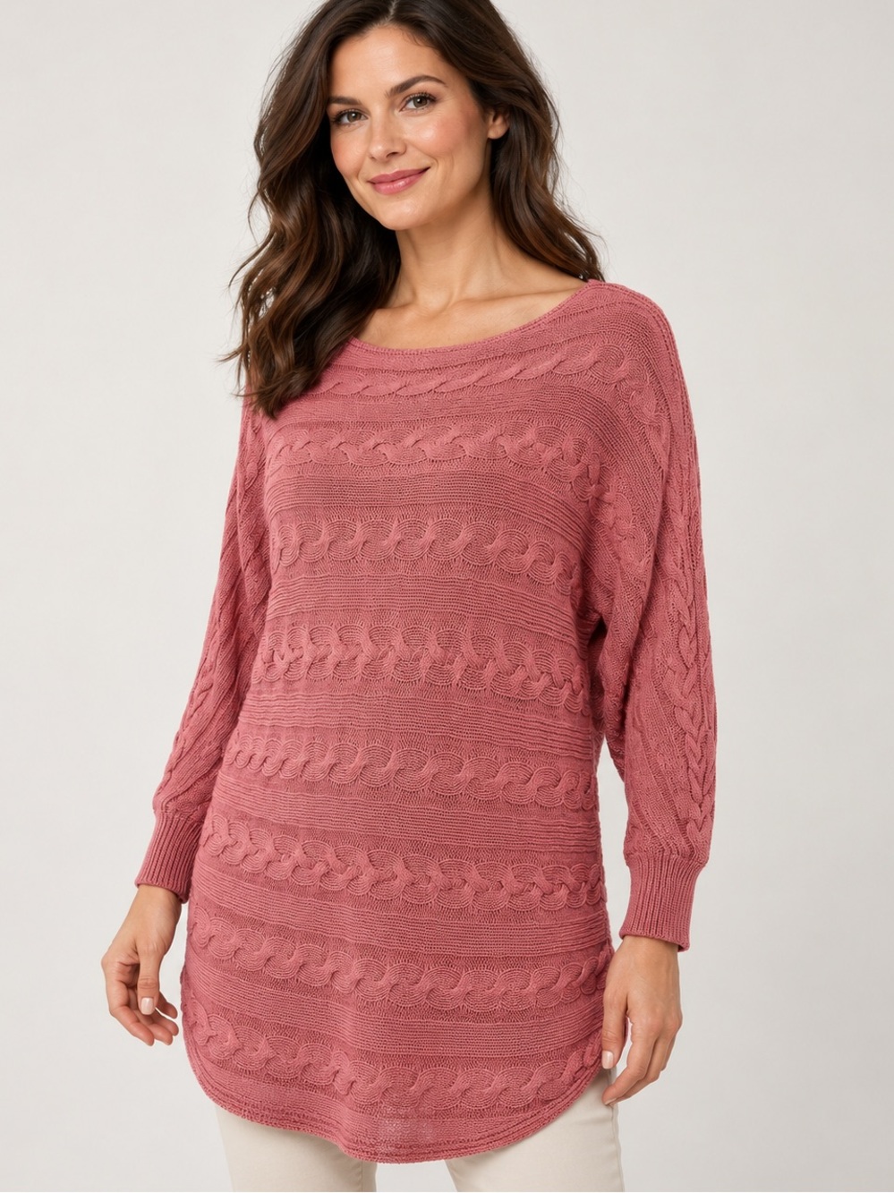 Lauren Ralph Lauren Pink Textured Sweater Tunic PL Dolman Sleeves